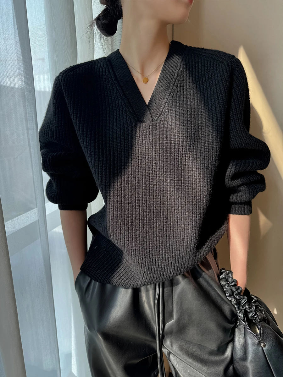 

Bla V-Ne Long Sve Knitted Sweater Women's Faion Lazy Sle Autumn New Arrival Comfortable Fit Overhead Knitwear