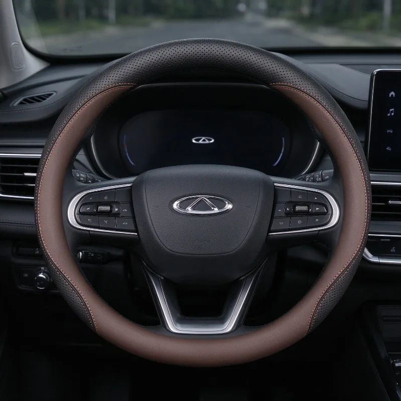 For Chery Nappa Leather Steering Wheel Cover,37-38cm,Slim Design,Soft Touch,Anti Slip,Year-round Use,Car Interior Parts