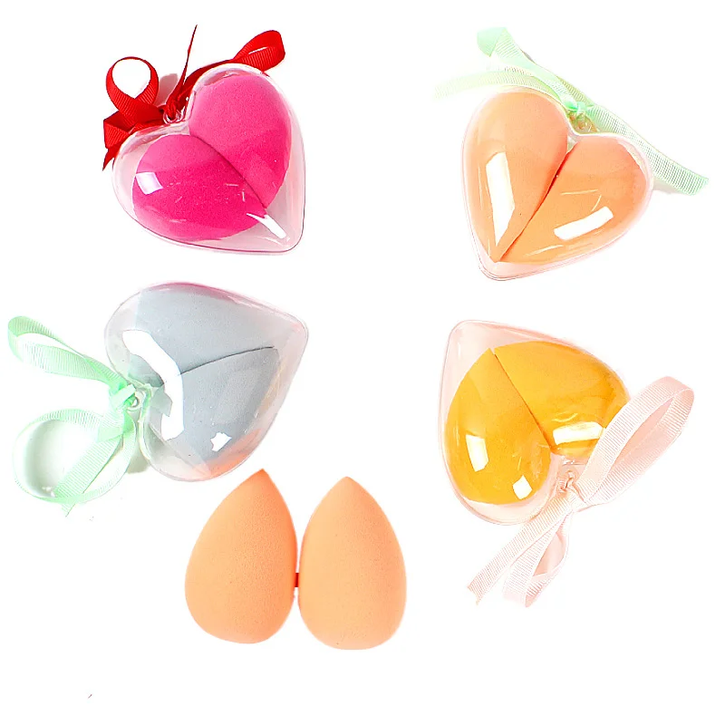 2 pc/set esponja de maquiagem caixa em forma de coração material sem látex cosméticos pó puff fundação uso ferramentas de maquiagem de beleza kawaii