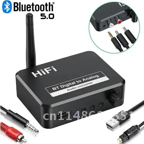 Adaptador de alto-falante sem fio, bluetooth 5.0, receptor óptico digital, toslink para conversor de áudio analógico, 3.5mm aux jack, 2rca jack