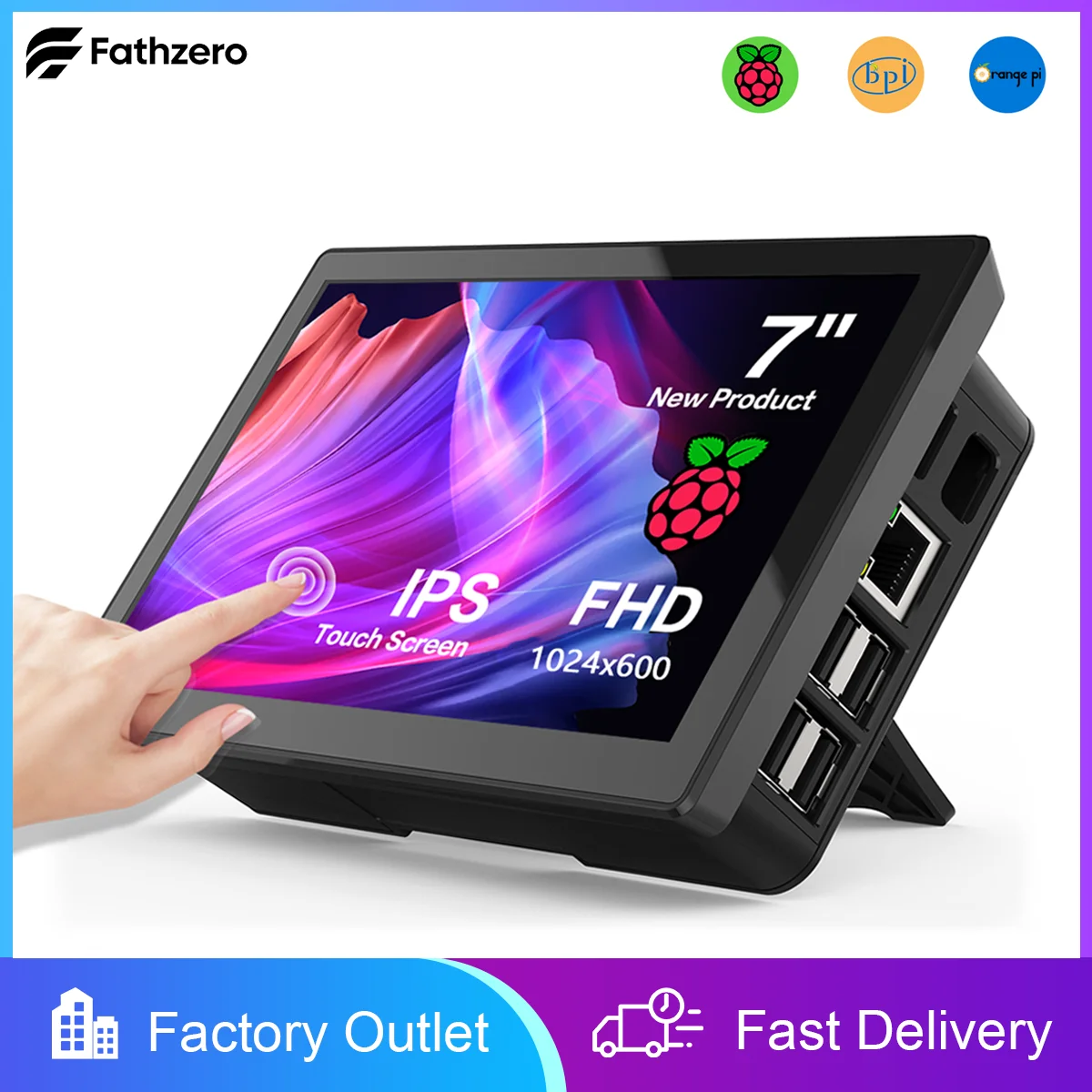 Monitor LCD de 7 Polegadas com Tela Sensível ao Toque 1024x600 para Raspberry Pi3 4 5, Tela Secundária Portátil com Suporte HDMI Type-C VESA para Laptops e Dispositivos Móveis