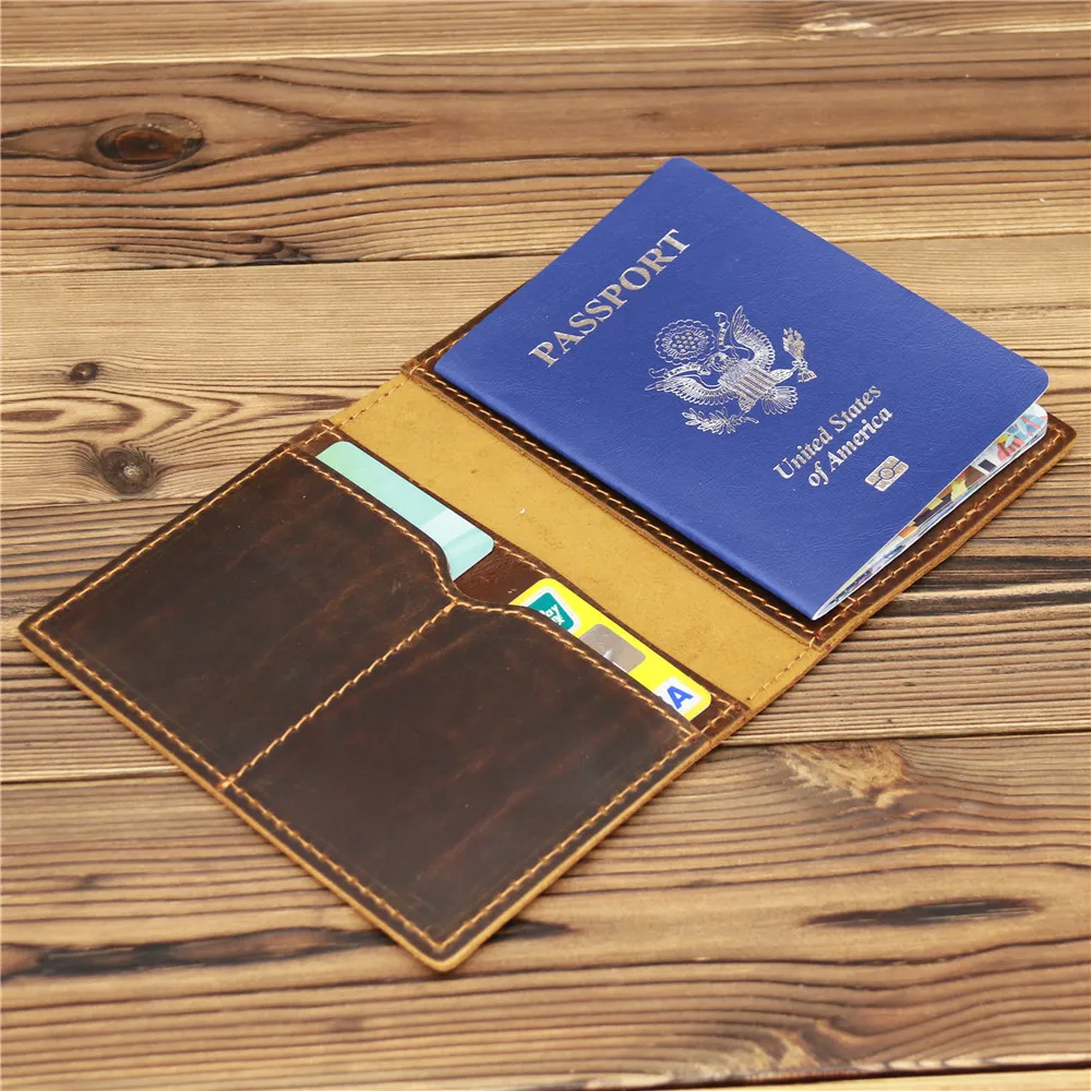 Étui à passeport en cuir de vache véritable pour homme, portefeuille de voyage, couvertures faites à la main, document d\'évaluation, vintage