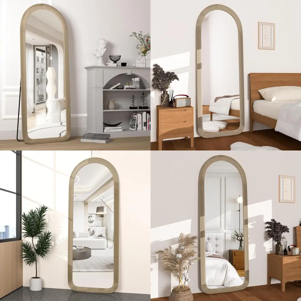 

56x20 Arched Floor Mirror with Stand - Lean or Hang, Ideal for Wall or Bedroom, Lanel Wrapped Wooden Frame
