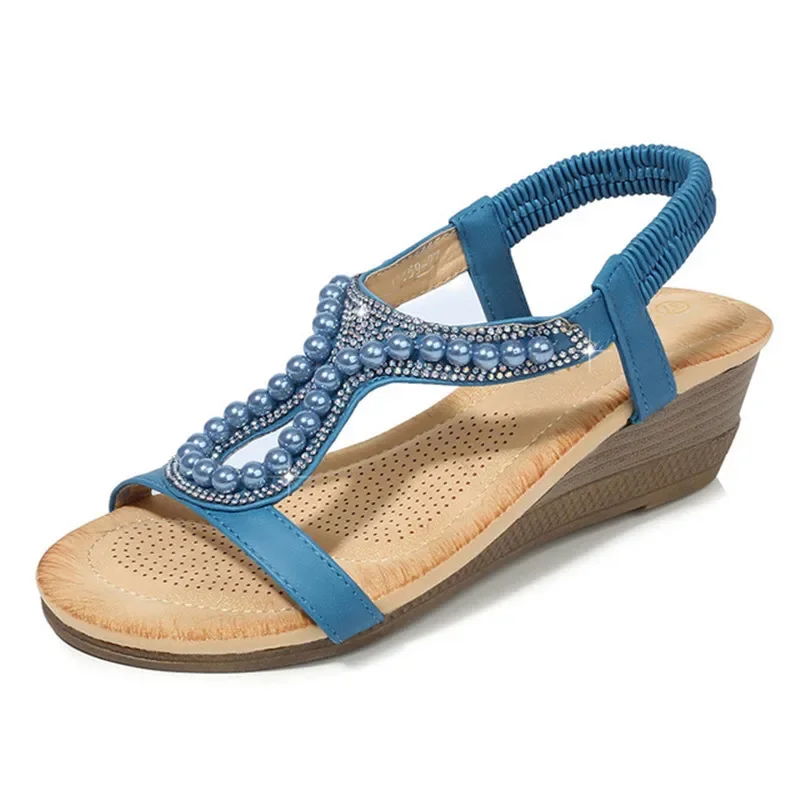 MVVJKENew summer soft Simple women shoes slope with bohemian diamond sandals women students leisure wild sandals zapatos mujer