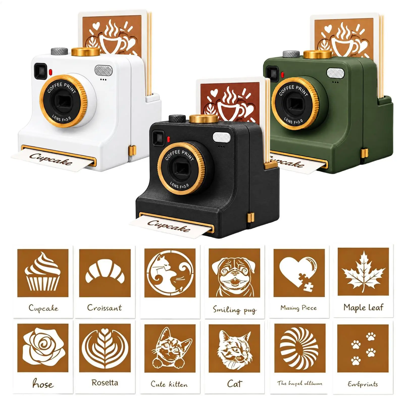 3D Printed Latte Art Camera Holiday Party Gift Fully Mechanical One-Click Coffee Art Maker Home Decor For Cappuccino