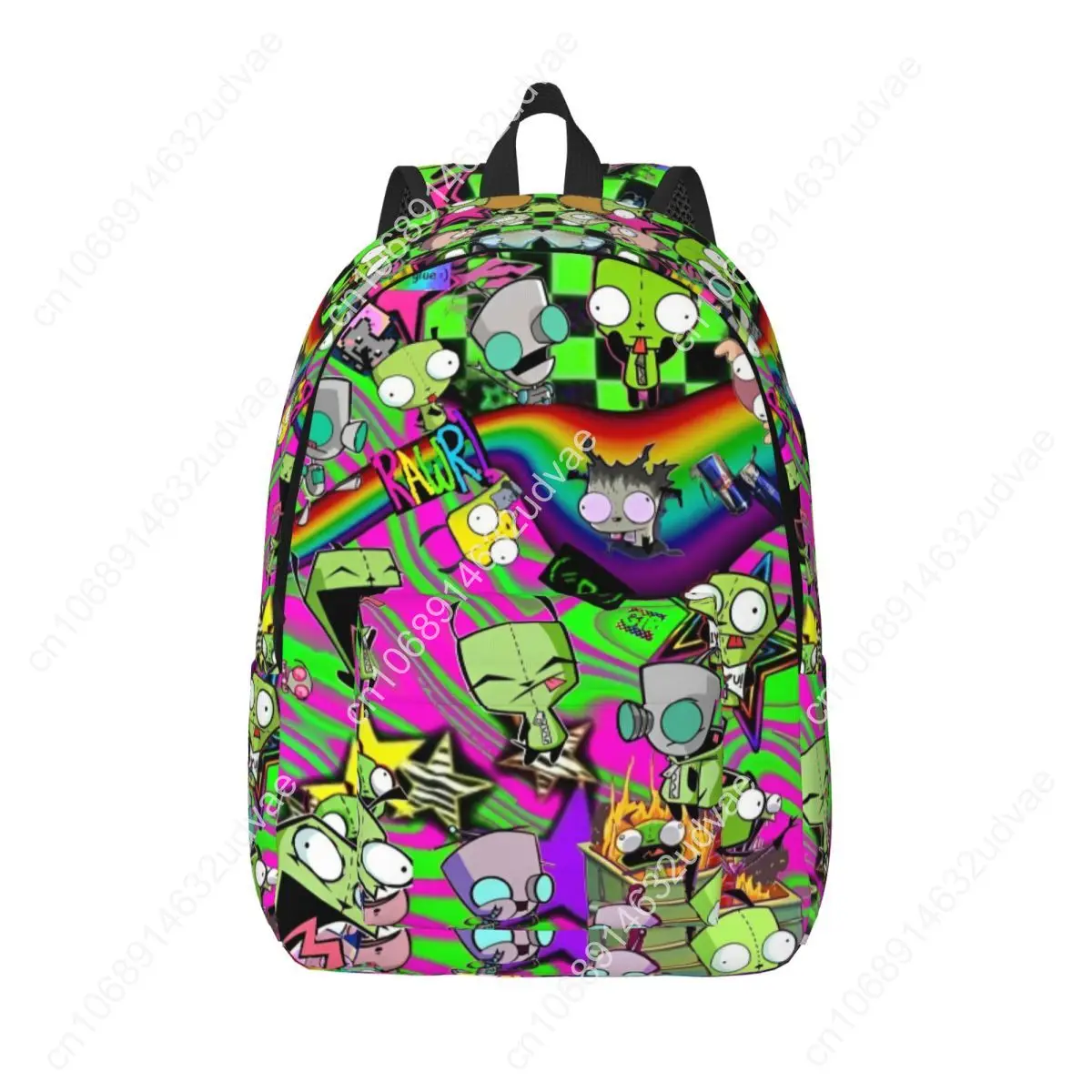 Invader Cartoon Zims Gir Dib Green Dib Robot Backpack Men Women High School Hiking Travel Daypack College Shoulder Bag Durable