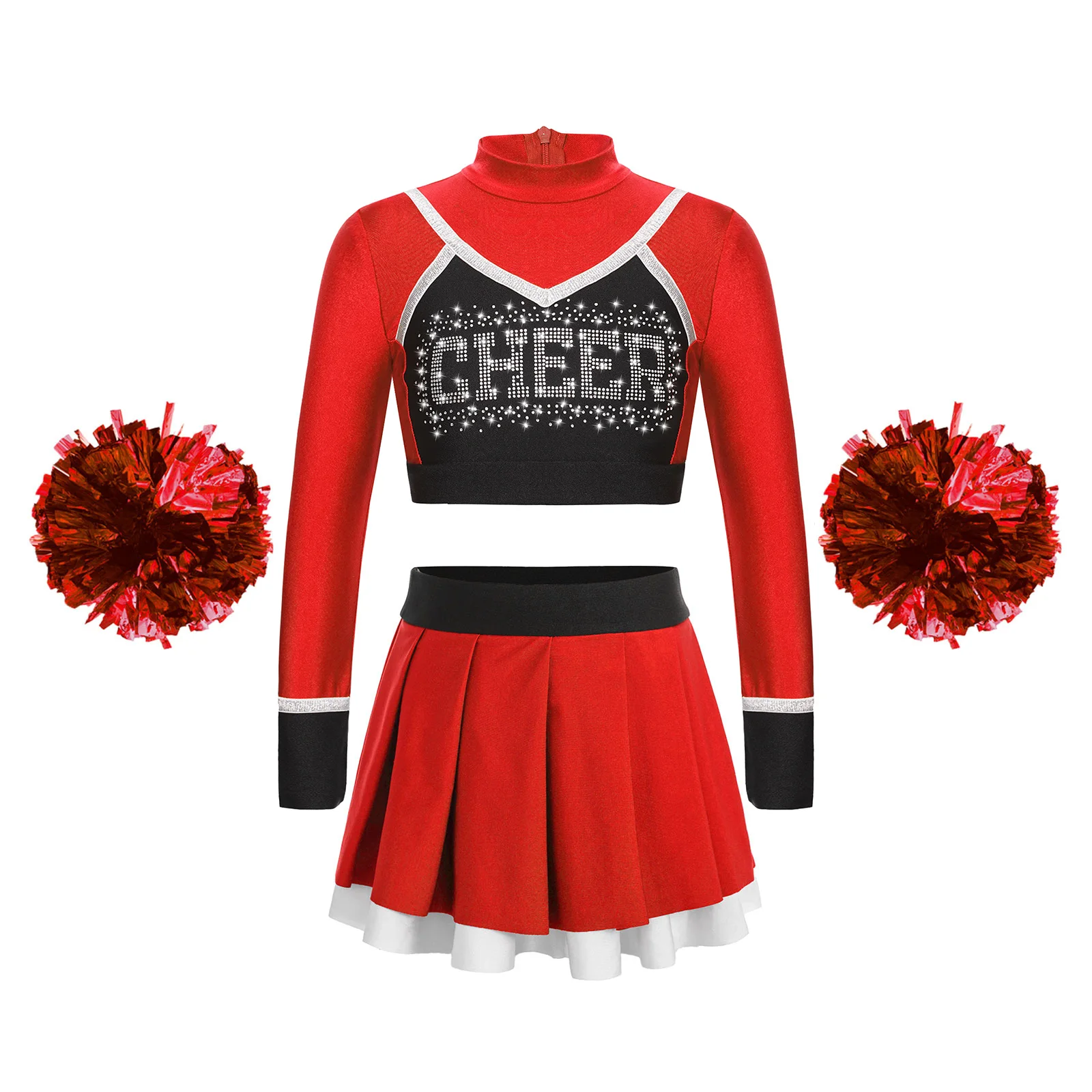 Kids Cheerleading Uniform School Girls Cheerleader Costume for Children Cheering Team Wear Dance Outfit Crop Top Flower Balls