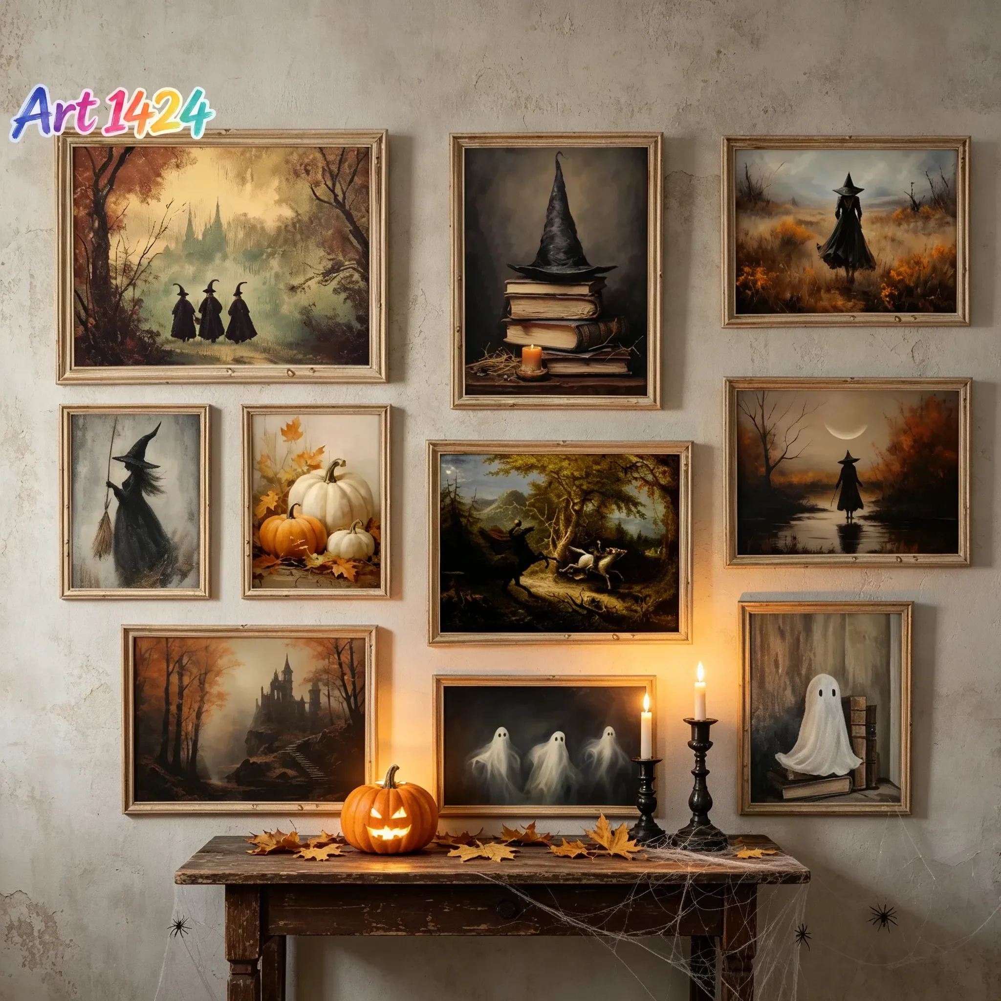 Halloween Printable Art Spooky Gallery Wall Art Print Autumn Vintage Halloween Canvas Poster Prints Home Living Room Decor Gift