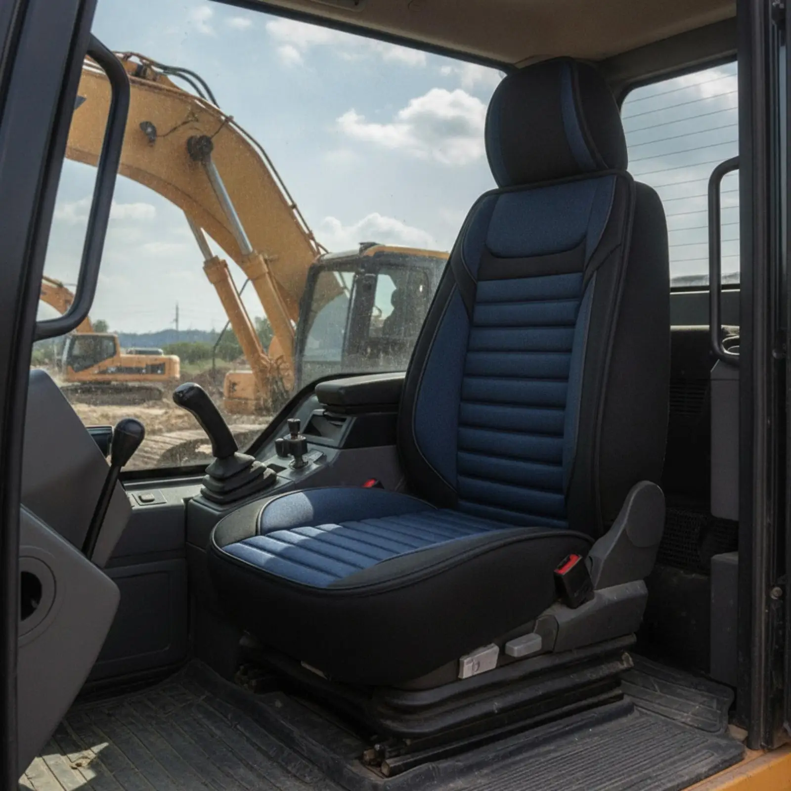 Ergonomic Single for seat Cover for Tractor Excavator Loader with Contoured Fit Linen Design