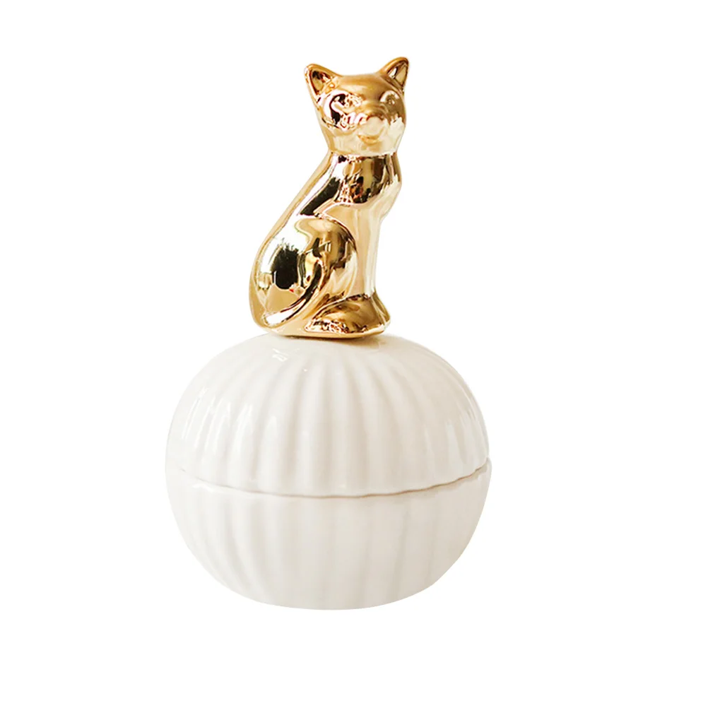 

1PC Gold Ceramic Jewelry Box Portable Jewelry Storage Box Wedding Candy Box Multi-purpose Ceramic Storage Box Decor for Home Cat