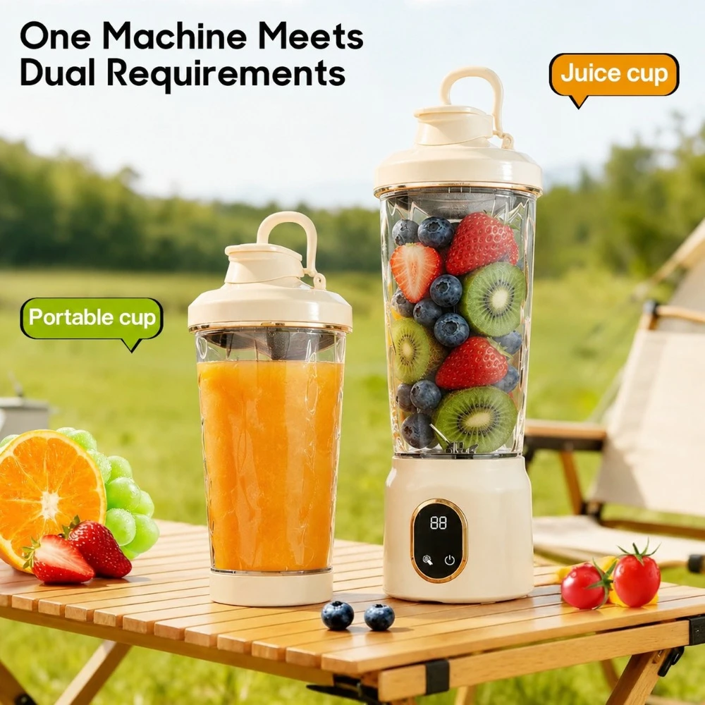 Portable Blender 600ml Mini Juicer Cup for Smoothies and Milkshakes 8-Blade Self Cleaning Personal Mixer for Travel Gym Office