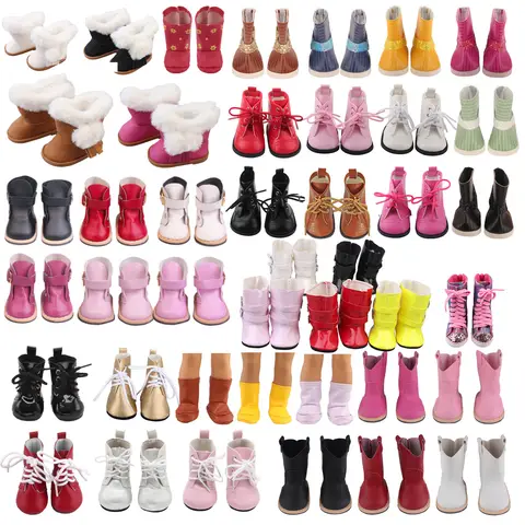 7Cm Doll Boots Pink Leather Cloth Denim Shoes Sneakers Fit 18 Inch American Doll & 43cm Baby New Born Doll Girl`s Accessories Toy