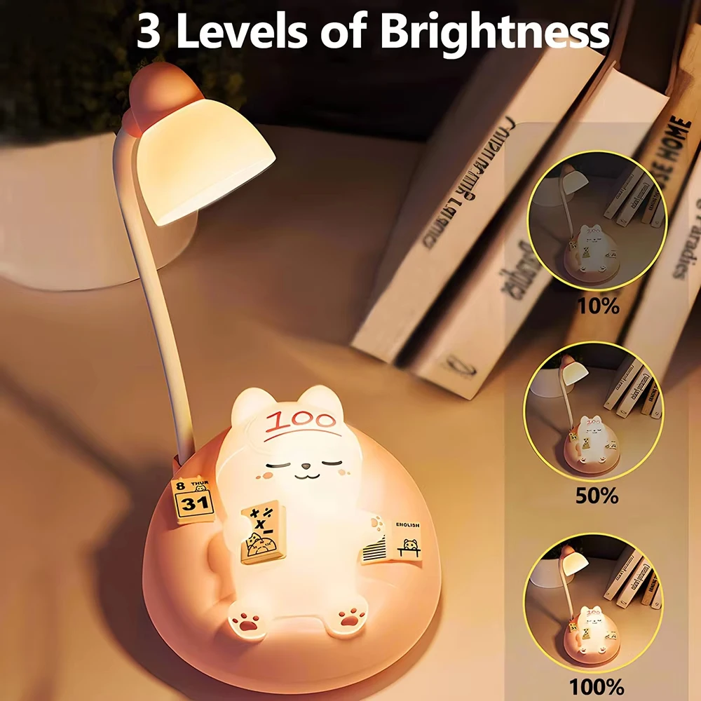 LED Desk Lamp Mini Cat Dimming Reading Light 3 Lighting Mode USB Rechargeable Bedside Nightlight Cute Portable Night Light Gifts