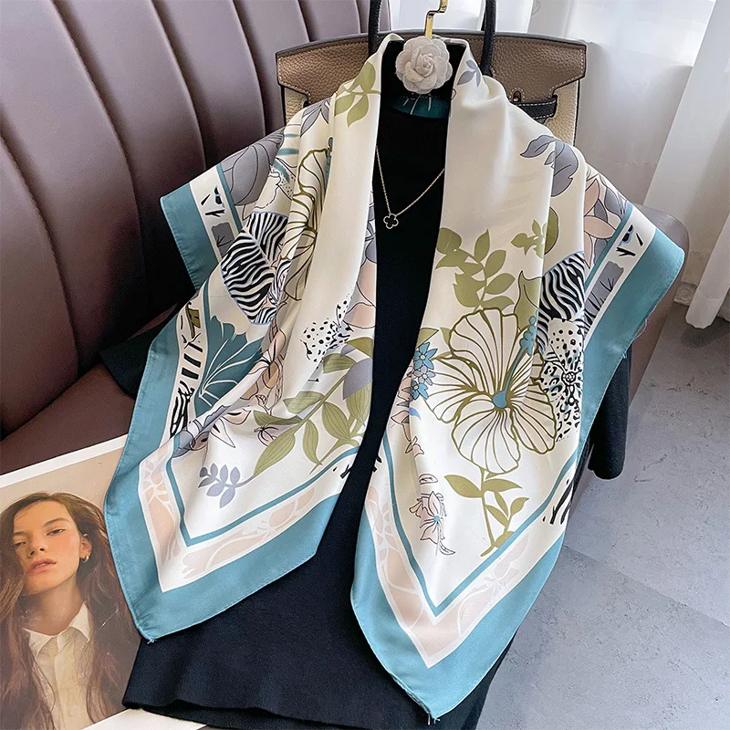 Luxury Fashion Women 90*90cm Silk Scarf Female Square Scarves Elegant Hairband Neckerchief Shawls Headband Foulard Ribbon Wraps