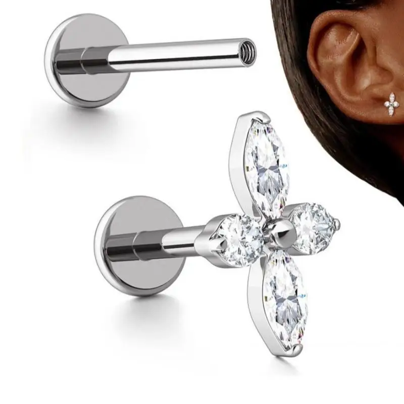 316L Surgical Steel Flower Tragus Stud Internally Threaded Piercing Accessory For Women Ear Decoration