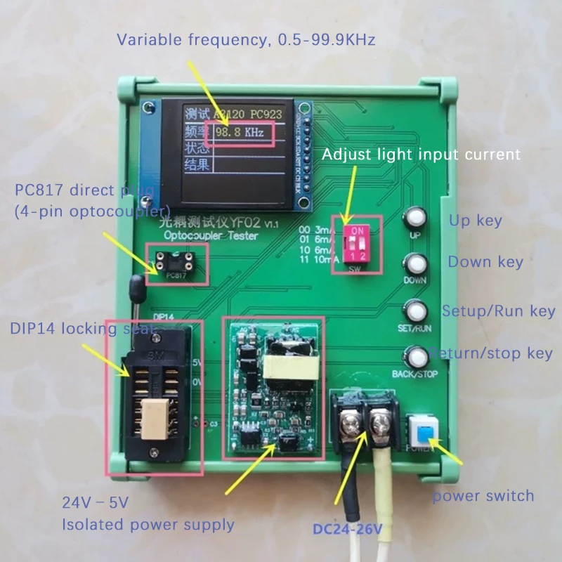 

YF02 Optocoupler Tester IC Tester Detection Board DC24-26V Does Not Include IC