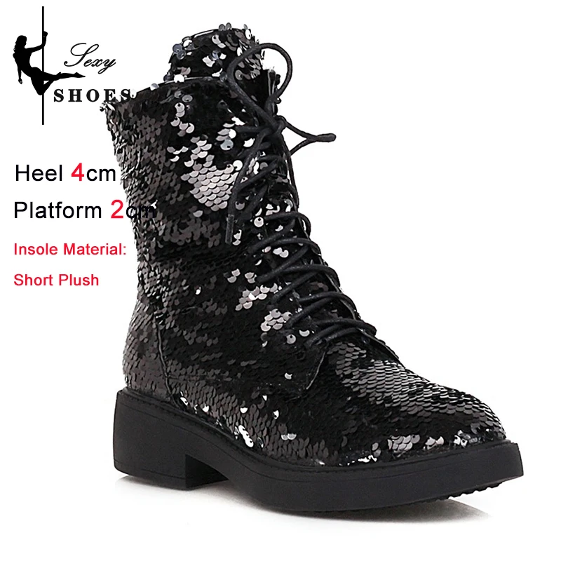 Short Plush Autumn Winter Women Ankle Boots Low Heel Round Toe Zipper Short Boots Discoloration Sequined Cloth Multi-Color Shoes