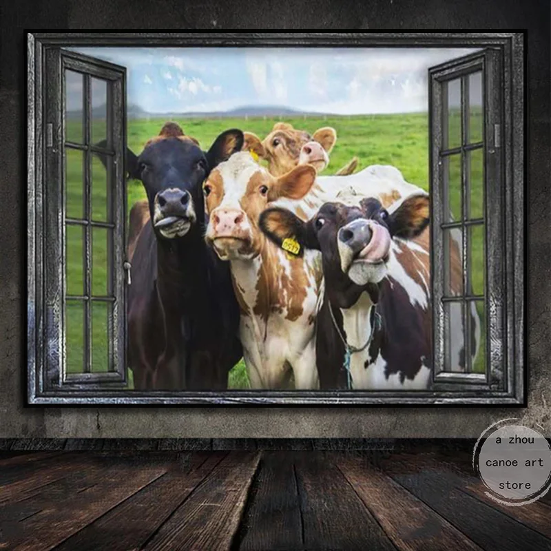 Scopri il Fascino del Poster Funny Vintage Cows By The Window: Un’Opera d’Arte per la Tua Casa con Muccca
