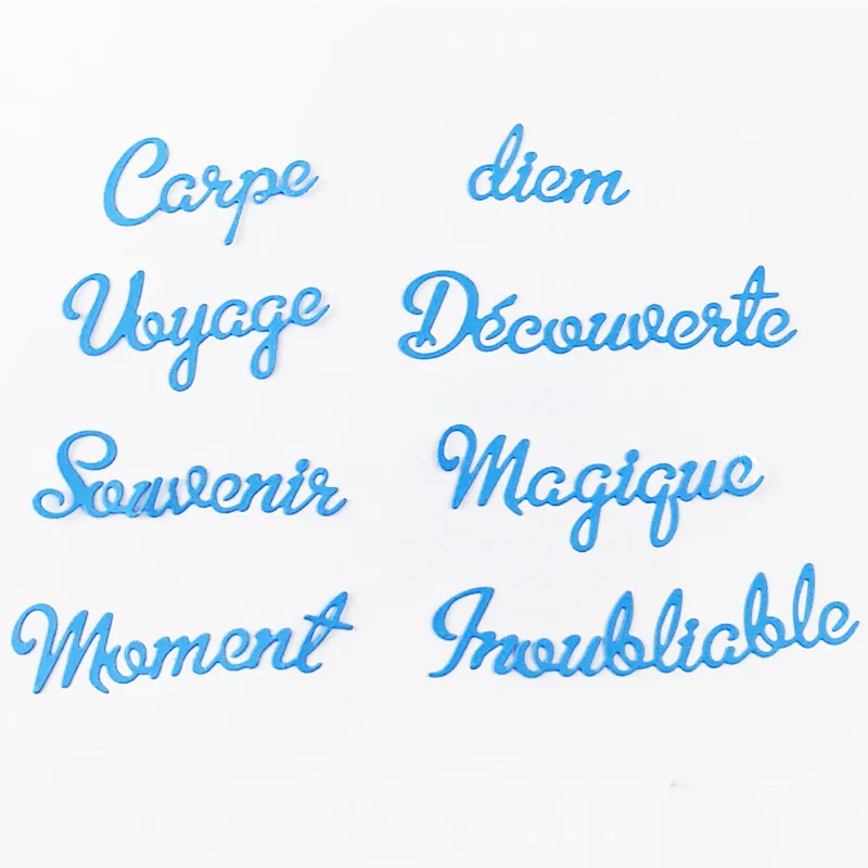 7pcsLetter Metal Cutting Dies French Words Moment Voyage Sounvenir Die Scrapbooking letter Craft Die cut for DIY Card supplies