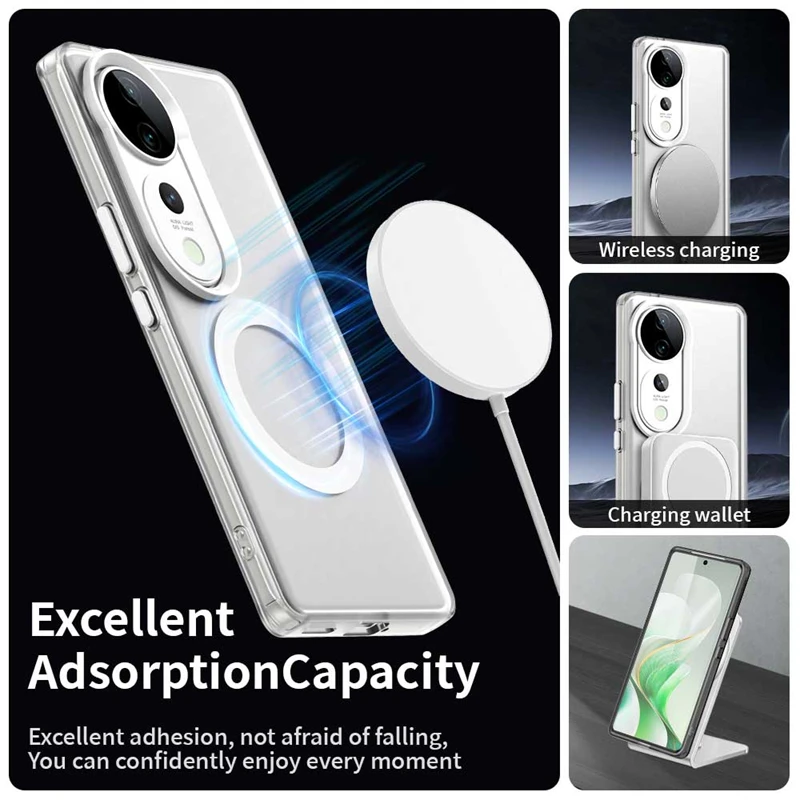 Case For VIVO V40 5G Case Luxury Clear Magsafe Wireless Charging Magnetic Phone Case For Vivo V40 Pro V 40 Shockproof Back Cover