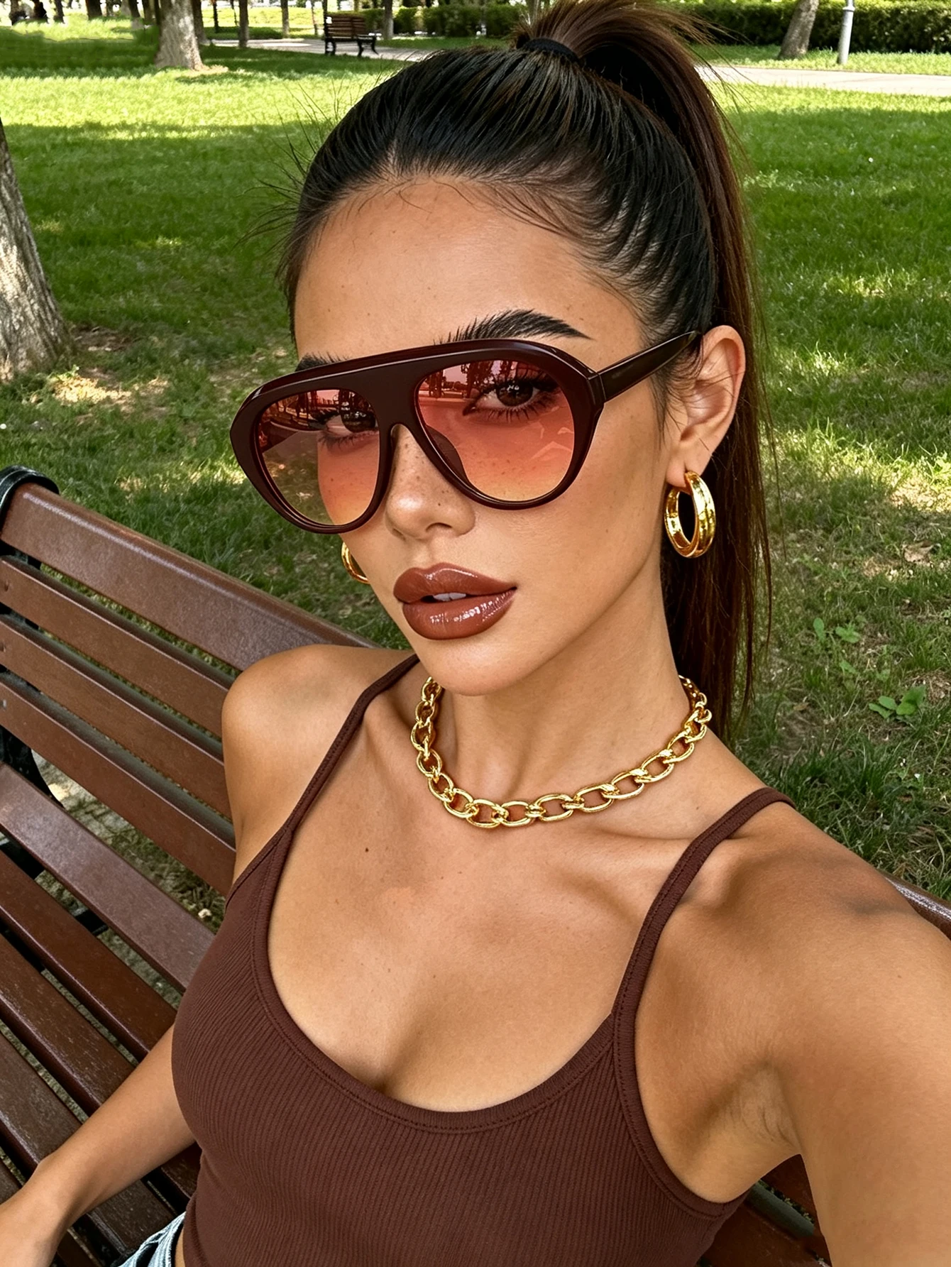 Unisex Large Frog Frame Fashionable Sunglasses European Style Suitable for Outdoor Travel Wear Face Slimming Effect