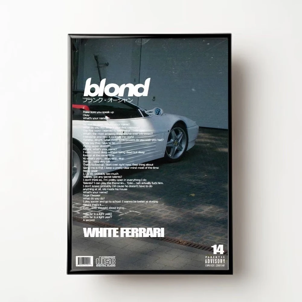 Modern Blond Frank Ocean White Ferrari Retro Music Album Wall Art Canvas Painting Posters For Living Room Home Decor