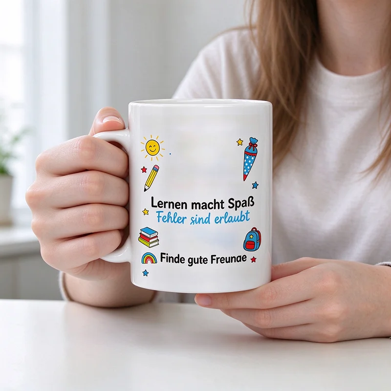 Einschulung German Quote Ceramic Mug For Kids Lernen macht Spaß Pencil Schoolbag Sun Rainbow Print Back To School Gift