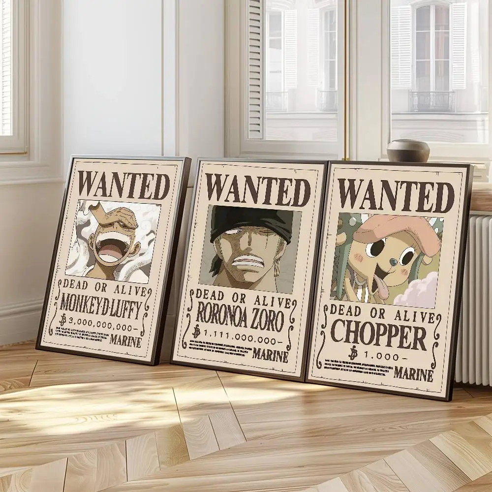 Anime One Piece Wanted Notice Luffy Poster Kunst Klebende Wand-Leinwandmalerei Wohnzimmer Schlafzimmer Bar Ästhetische Dekoration