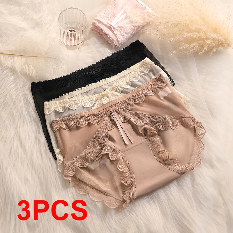 3PCS Woman Mesh Lace Panties Buttocks Lifter Women Plus Size Panties Sexy Underware Lingerie Underwear Briefs Female Triangular