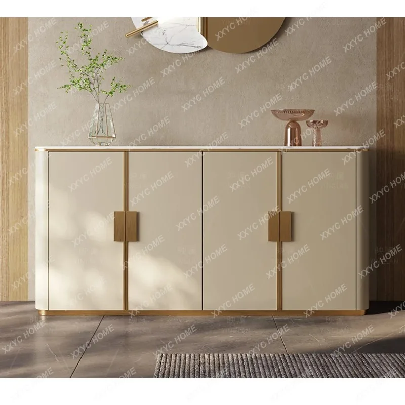XXModern simple guest restaurant against the wall, rock slab saddle leather side cabinet