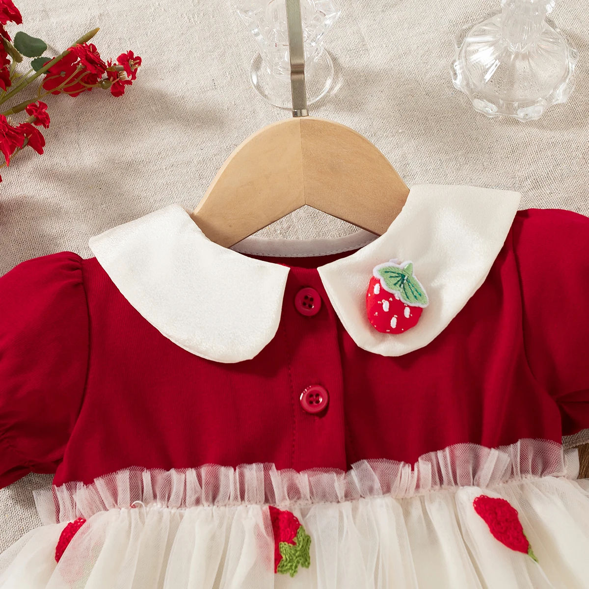 Baby-Mädchen-Prinzessinnenkleid, Sommer, neue Erdbeer-Chiffon-Kinderkleidung (9 Monate bis 3 Jahre alt) – Detail 4