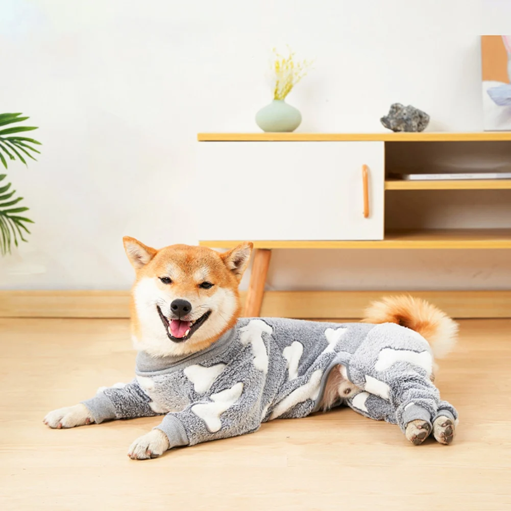 Flannel Dog Pajamas Jumpsuit Dogs Pajamas For Medium Large Dogs Bone Moon Pattern Warm Jumpsuits Coat Dog Clothes