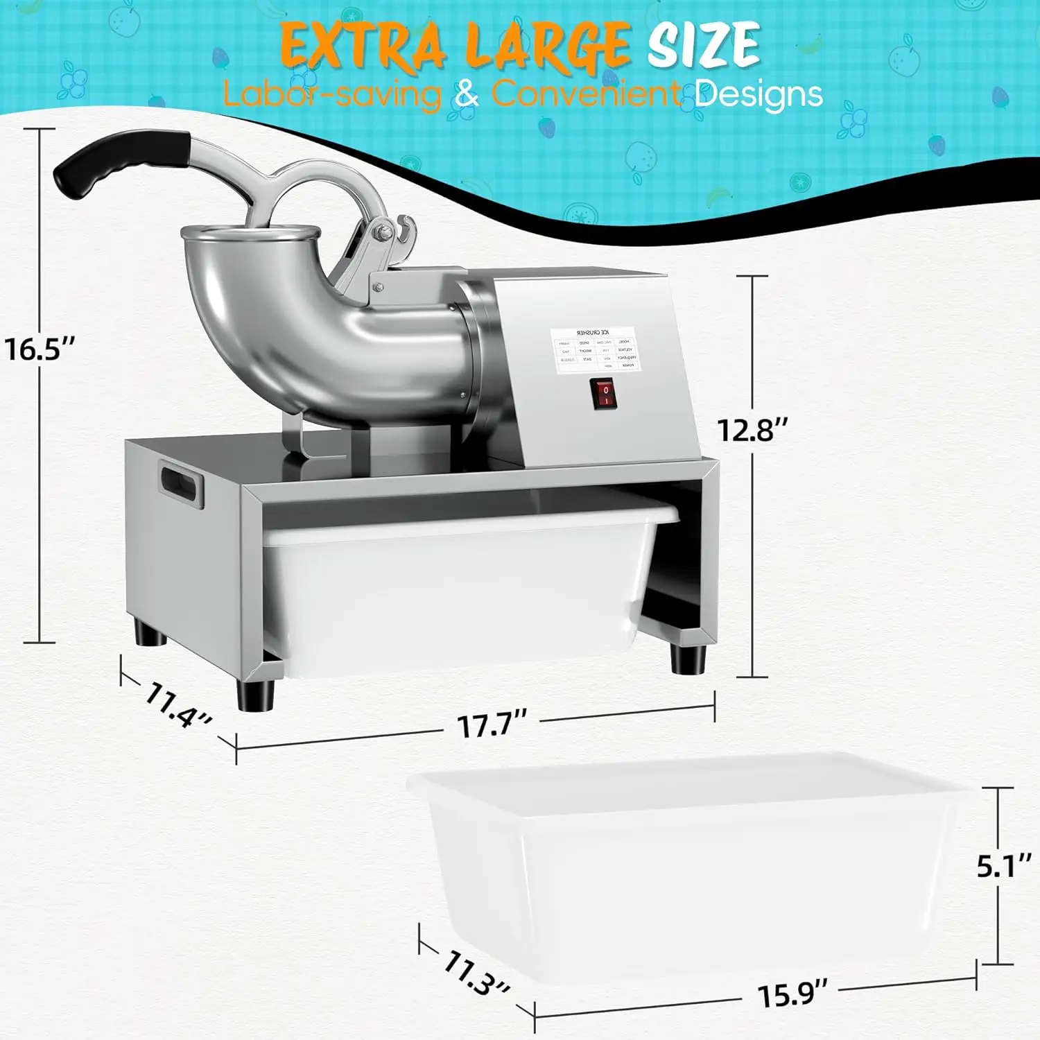 เครื่องทำน้ำแข็งไส500LB/ชม. เครื่องทำน้ำแข็งไสปุกปุยเครื่องทำน้ำแข็งขนาดใหญ่อุตสาหกรรม300วัตต์