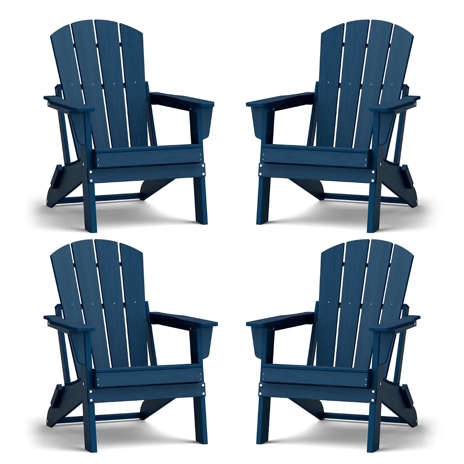 Folding Adirondack Chair 4-Pack HDPE Navy Portable 350lbs All-Weather Foldable Fire Pit Seating Camping Backyard, Customized