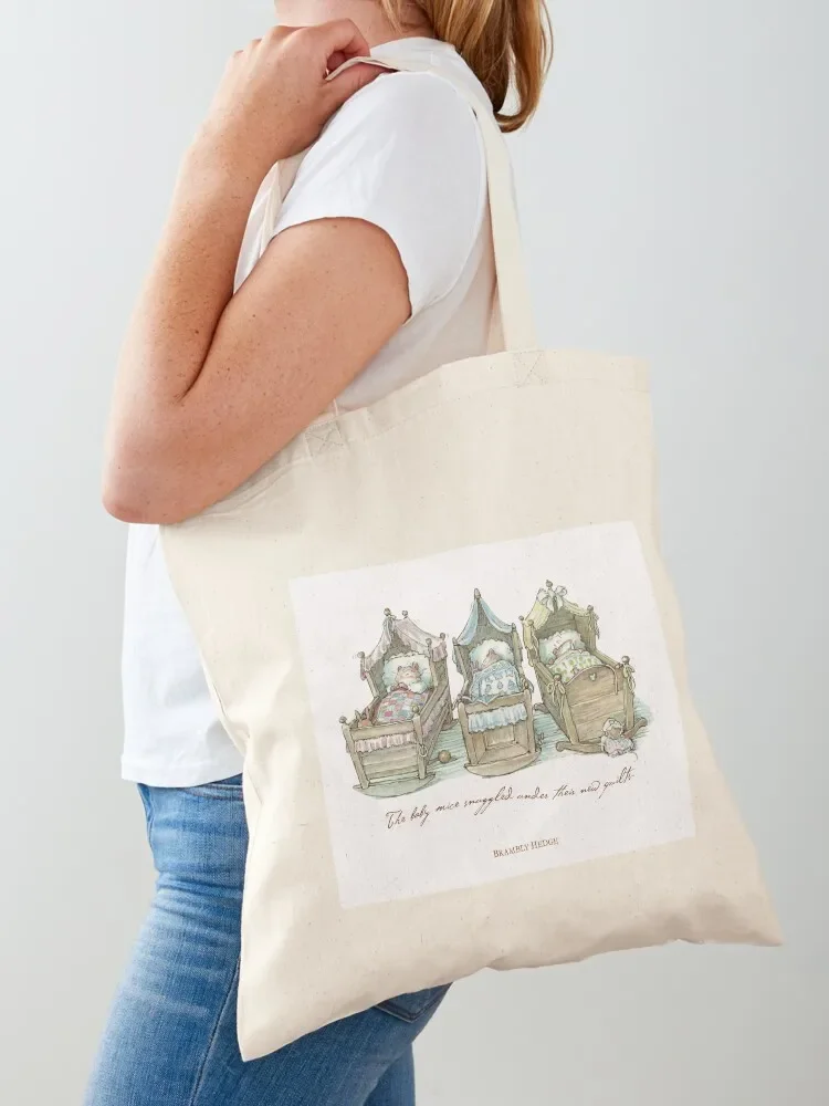 The Brambly Hedge baby mice snuggle in their cots Tote Bag Women's beach bags canvas shopping bag women bag