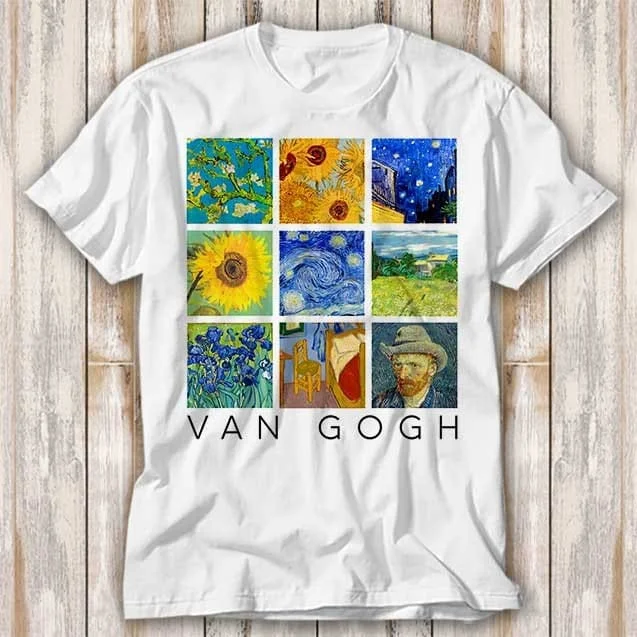 Van Gogh Painting Collage Starry Night Sunflowers Limited Edition T Shirt Best Seller Funny Movie Music Meme Top 4248