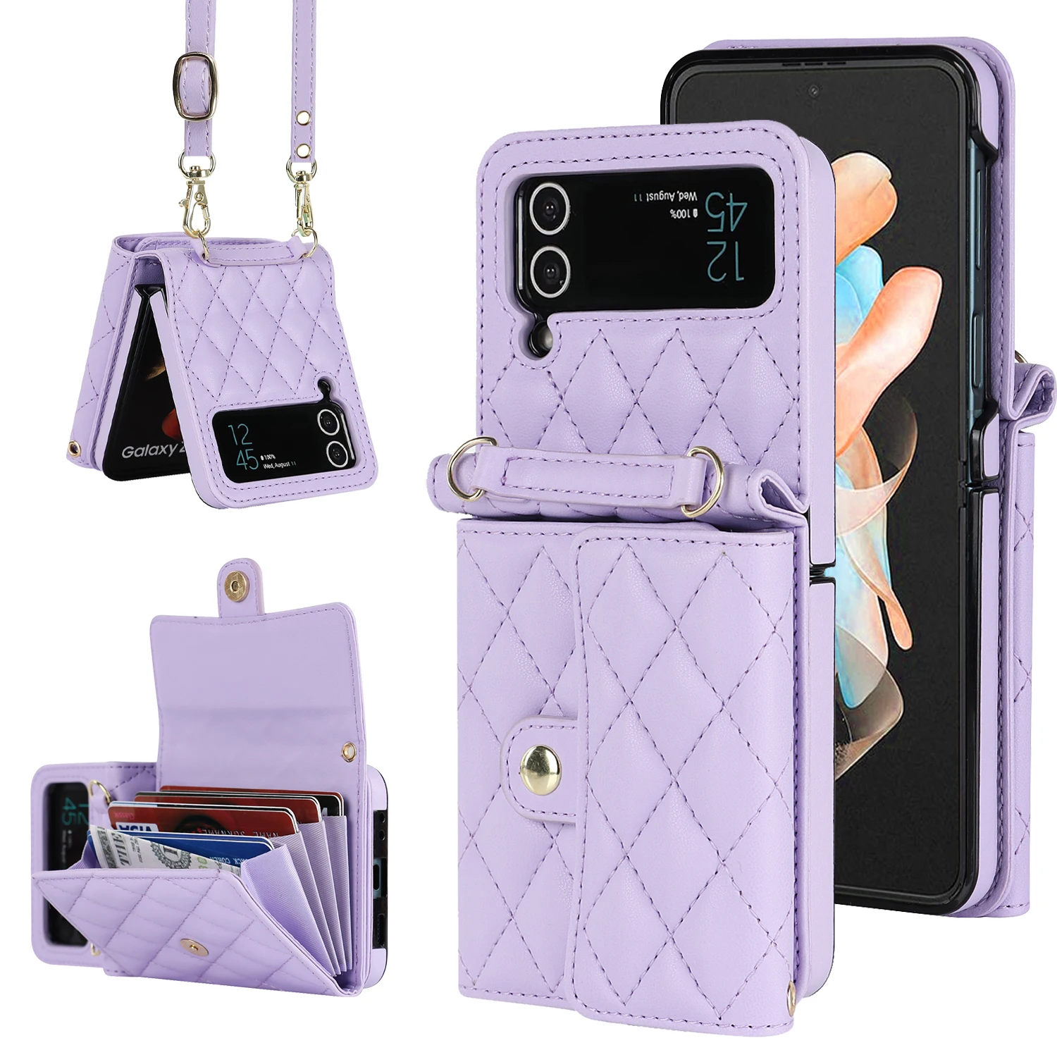 

Crossbody Lanyard Wallet Card Solt Case For Samsung Galaxy Z Flip 5 Flip4 Flip3 5G Card Holder RFID Purse Shockproof Bag Cover