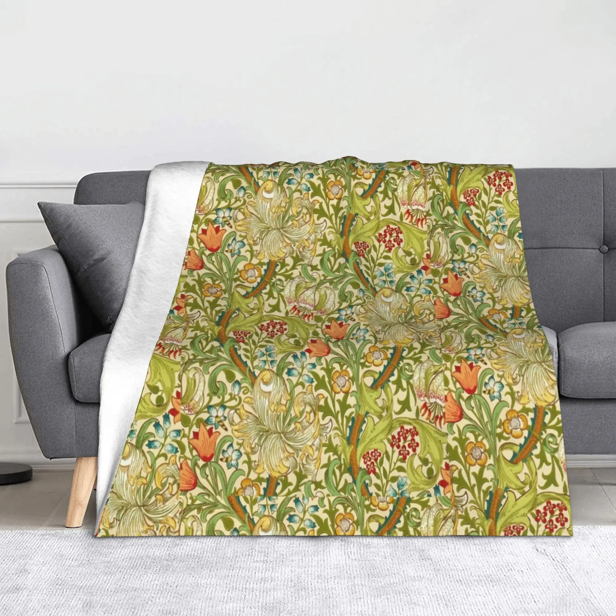 

Плед из фланели William Morris Golden Lily с цветочным винтажным художественным дизайном для дивана, кровати или автомобиля, легкий, вязаный, мягкий, размер B