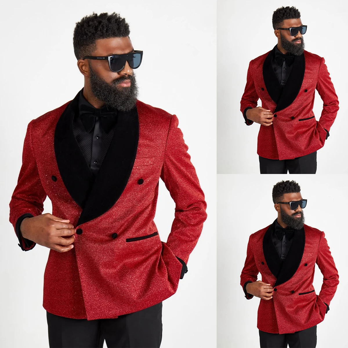 Fashion Wedding Men Suits Tuxedos Red Sequined Groom Wear Notched Lapel Formal Suit Custom Size 2 Pieces Blazer Pant Customized