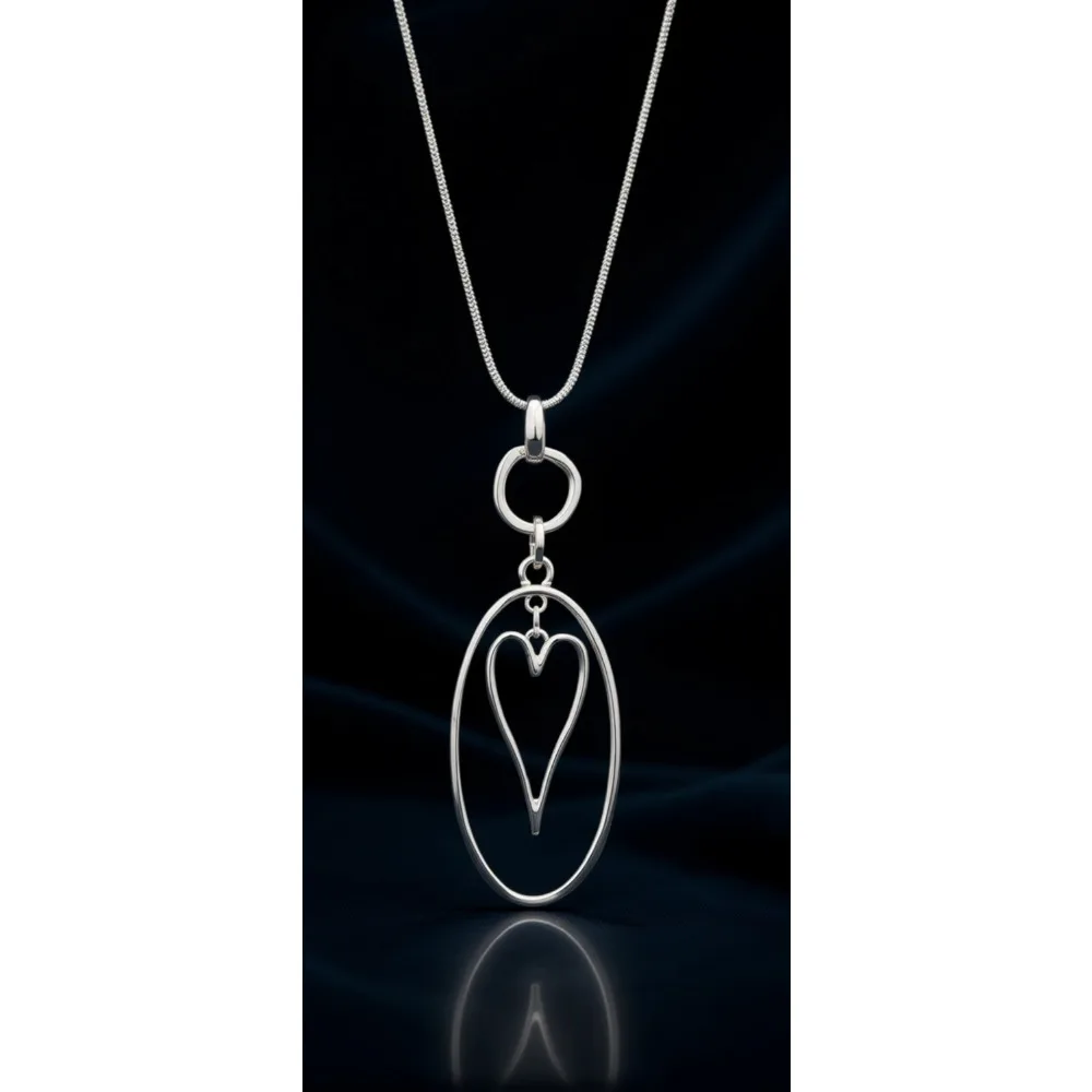 Colar longo com pingente de coração em camadas, corrente Y Lariat para mulheres em prata e ouro rosa com caixa de presente