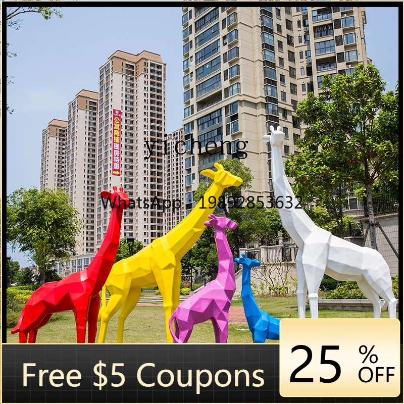 L7-  outdoor garden landscape stract giraffe sculpture fiberglass animal decoration floor ornament
