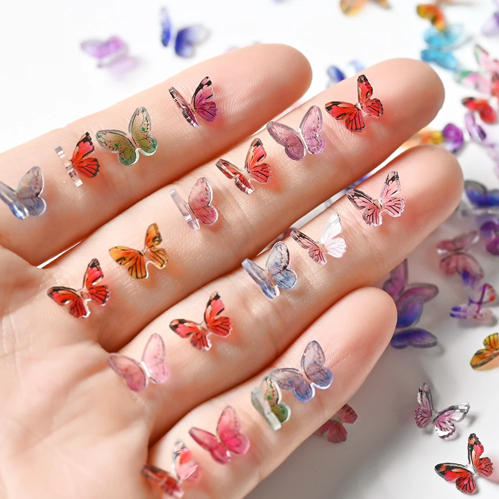 20PCS Mixed Colored Butterfly Nail Charms Acrylic Translucent Painted Butterfly Resin Nail Art Decorations for DIY Nail Supplies