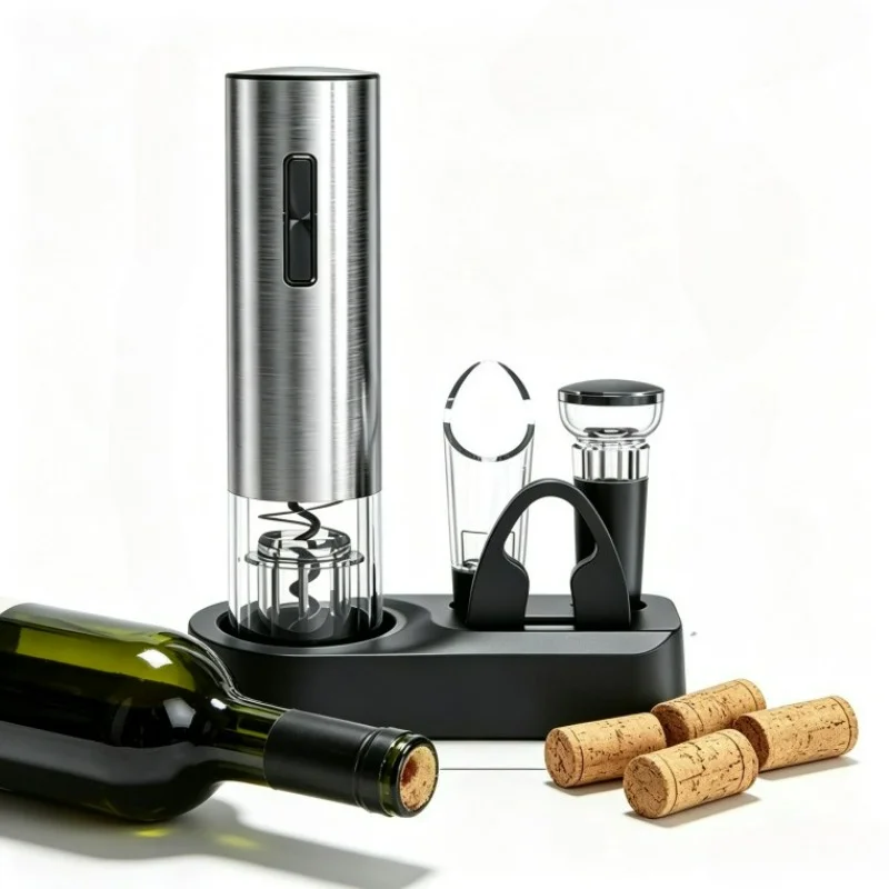 Electric Wine Opener, Automatic Electric Wine Bottle Corkscrew Opener with Foil Cutter, Rechargeable (Stainless Steel)