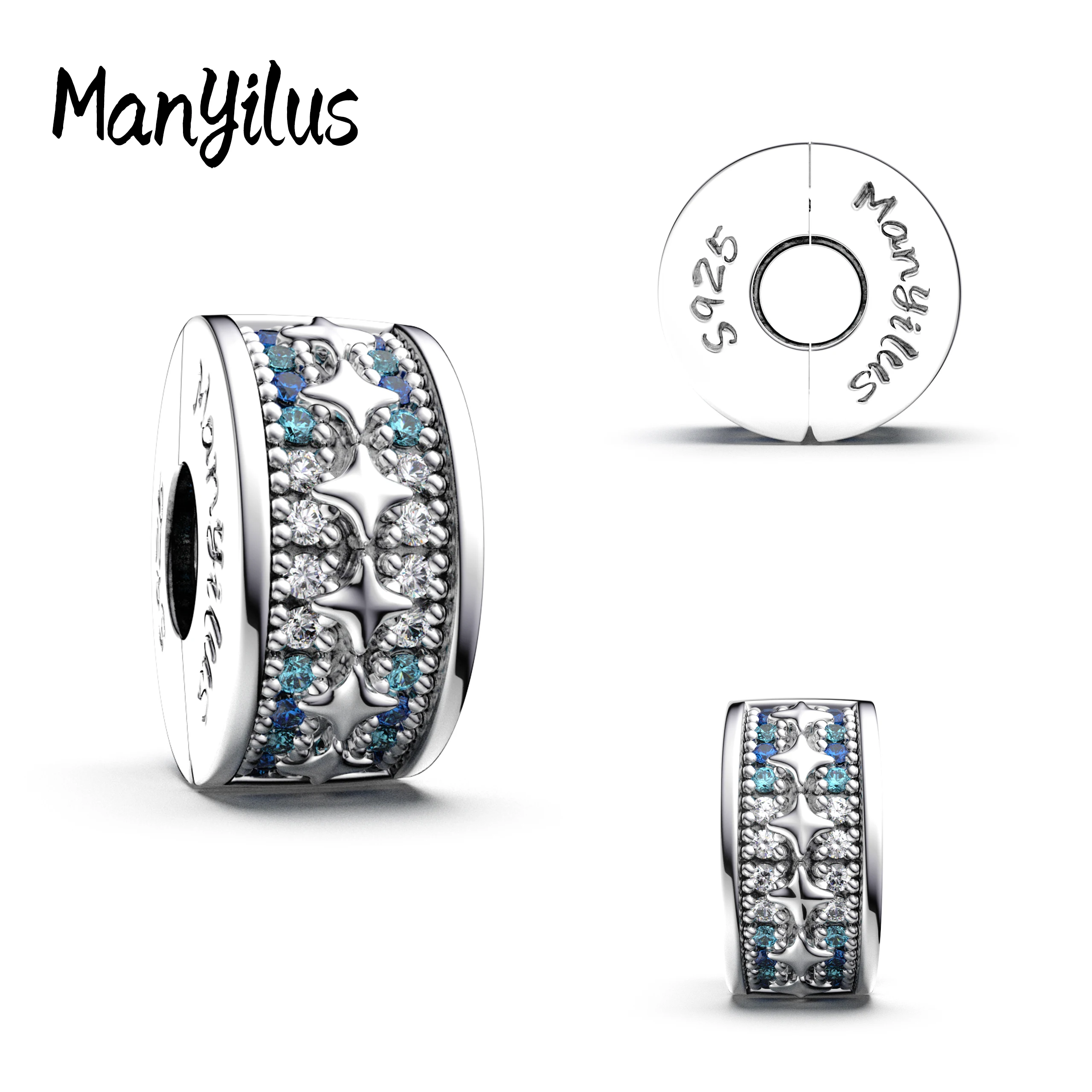 Manyilus 925 Silver Starry Sky Crystal Charm for Original Bracelet Sparkling Night Sky Jewelry Pendant DIY Dreamy Celestial Gift