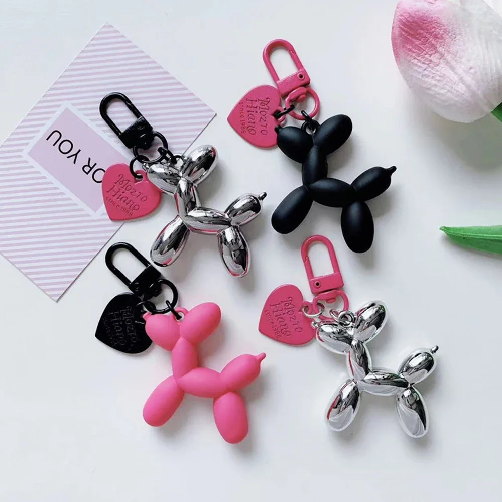 Cute Jelly Balloon Dog Keychain With Pink Heart Pendant For Car Keys Women Girls Backpack Purse Accessories Valentine'S Day Gift