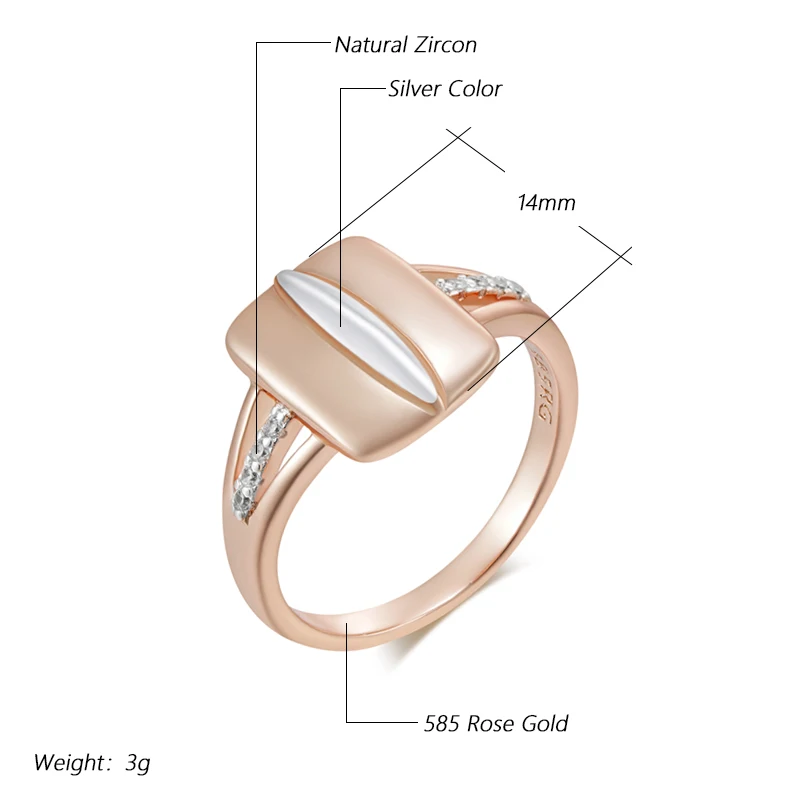 Kinel Luxury Shiny Natural Zircon Square Rings For Women 585 Rose Gold Silver Color Mix Original Design Bride Daily Jewelry