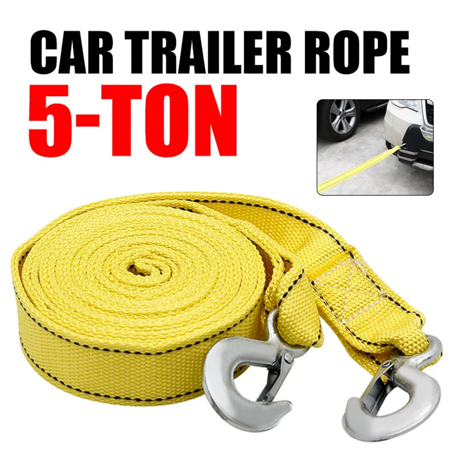 Universal Car Tow Cable Heavy Duty 5 Ton Trailer Rope Towing Pull Rope Strap Hooks Van Road Recovery Car Accessories