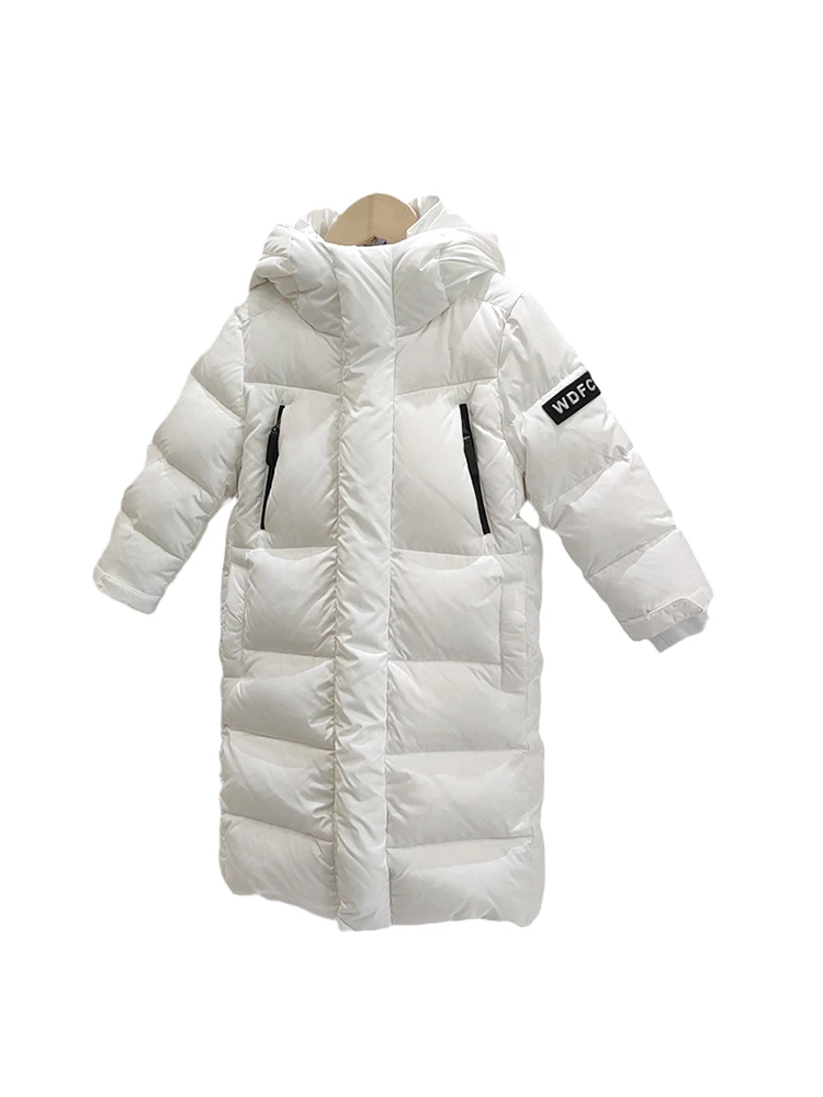 2022 New Children\'s Mid-Length Down Jackets Boys Girls Loose Thick Long Parkas Fashion Stand Collar Hooded Kids Winter Jackets