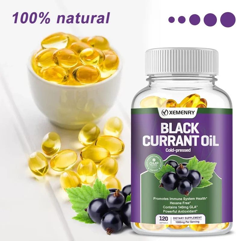 Xemenry Black Currant Oil 1000 Mg-Cold Pressed Pure Black Currant Seed Oil-140 Mg GLA Per Serving-Regulates Hormonal Balance