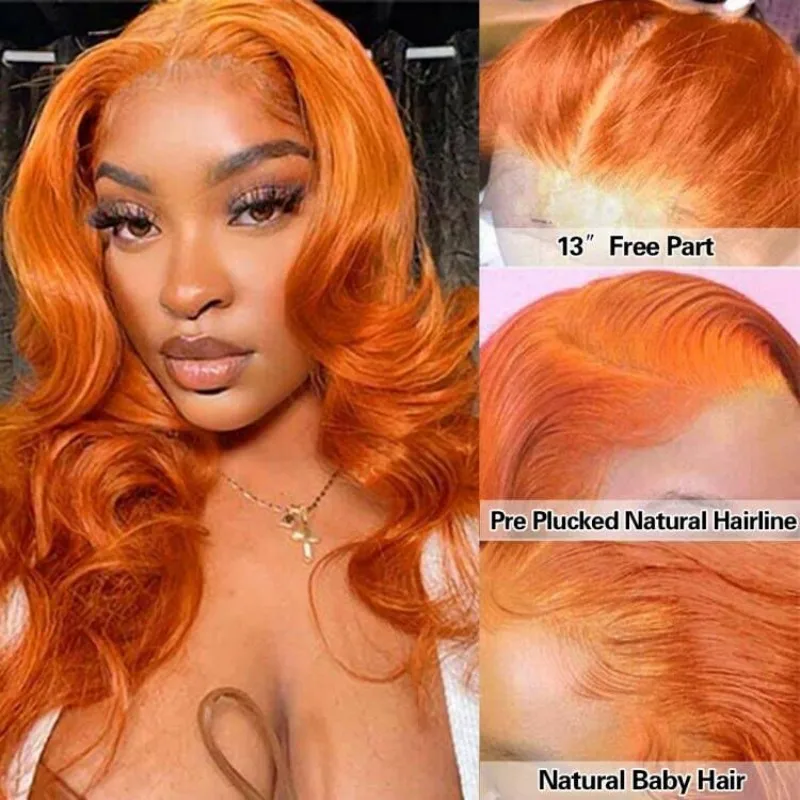 100% wigs human hair Brazilian 13x4 Lace Frontal Colored Wigs Orange Ginger Colored Lace Front Wig  Hd Lace Frontal Wigs